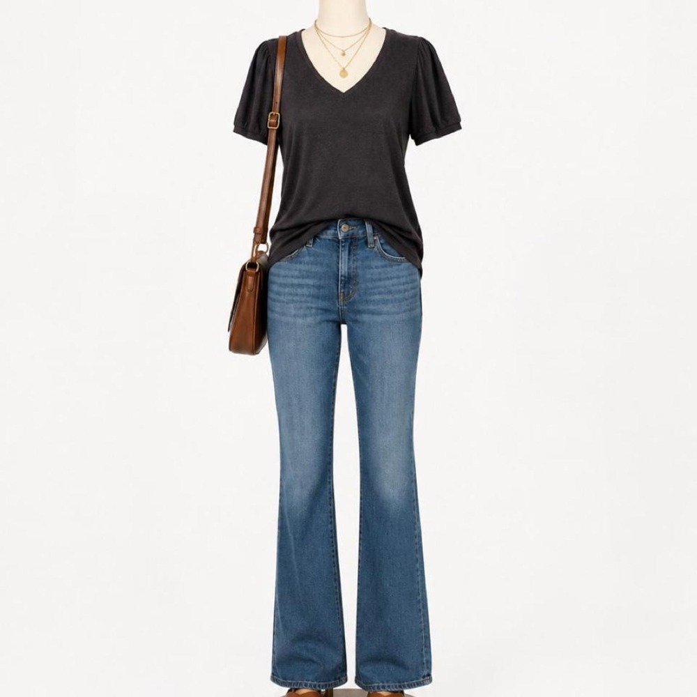 MOD REF Black V-Neck Puff Sleeve Top Women's M